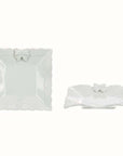 Piattino quadrato in ceramica bianca decoro fiocco Linea Sentimento. Blanc Mariclò