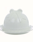 Vassoio con campana in ceramica bianca decoro fiocco Linea Sentimento. Blanc Mariclò