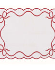 Tovaglietta in tessuto, sagomata, fiocco rosso. Blanc Mariclò