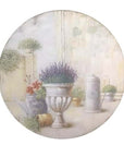 Quadro rotondo con vasi di lavanda, misura 60x60 cm., senza cornice. Blanc Mariclò