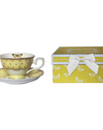 Tazza tè con piattino porcellana con pois e farfalla, colore giallo. Blanc Mariclò