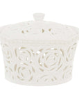 Contenitore caramelle con coperchio, ceramica bianco decoro rose. Blanc Mariclò