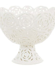 Coppa con piede, ceramica bianco decoro rose. Blanc Mariclò