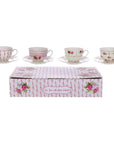 Set 4 tazza caffè con piattino porcellana con disegni assortiti, decoro rose. Blanc Mariclò