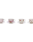 Set 4 tazza caffè con piattino porcellana con disegni assortiti, decoro rose. Blanc Mariclò