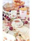 Set 3 barattoli porcellana con coperchio in legno, decoro rose. Blanc Mariclò