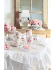 Set 3 barattoli porcellana con coperchio in legno, decoro rose. Blanc Mariclò