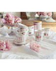 Set 3 barattoli porcellana con coperchio in legno, decoro rose. Blanc Mariclò