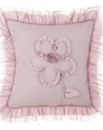 Cuscino con gale, trapuntato, colore rosa, con fiore a rilievo. Blanc Mariclò
