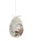 Decoro Uova di Pasqua canarino in uovo con fiori, misura piccola, in polyfoam. Blanc Mariclò