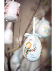 Decoro Uova di Pasqua canarino e fiori, misura piccola, in polyfoam. Blanc Mariclò