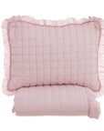 Set Trapunta con 2 copriguanciali, colore rosa, con rouches. Blanc Mariclò