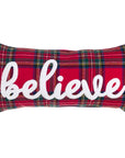 Cuscino tartan rettangolare con scritta Believe e campanelle. Blanc Mariclò