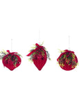 Sfere per albero, colore rosso con agrifoglio, 3 forme assortite. Blanc Mariclò