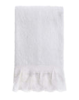 Telo bagno spugna bianco con balza in pizzo Sangallo. Blanc Mariclò