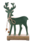 Decoro Renna, in legno verde lucido, H.17 cm. Blanc Mariclò