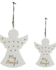 Set 2 decori Angelo legno lucido bianco Blanc Mariclò