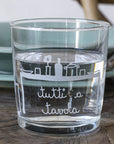 Set 6 bicchieri acqua decoro "Tutti a tavola", trasparente con scritta in bianco. Simple day