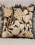 Runner fantasia, bianco nero ed oro, con piume, 180x40. Fiori di Lena