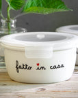 Contenitore ermetico rotondo misura L in gres decoro "Fatto in casa". Simple day
