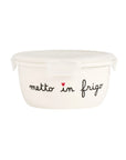 Contenitore ermetico rotondo misura L in gres decoro "Metto in frigo". Simple day