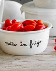 Contenitore ermetico rotondo misura XL in gres decoro "Metto in frigo". Simple day