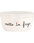 Contenitore ermetico rotondo misura XL in gres decoro "Metto in frigo". Simple day
