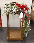 Lanterna grande portacandela legno alta con decori natalizi. Fiori di Lena