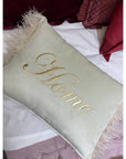 Cuscino in velluto e piume con scritte diverse, oro, 6 colori assortiti, 60x40 cm. Fiori di Lena