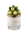 Candela grande con tappo Limoni, colore bianco, in porcellana Capodimonte. Melaverde