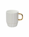 Mug Stripes, Linea New Milk & chery, porcellana, colore bianco e oro. Tognana