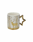 Mug Cervo Natale, Linea New Milk & chery, porcellana, colore bianco e oro. Tognana