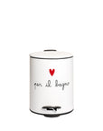 Pattumiera decoro "Per il bagno" bianco e cuore rosso. Simple day