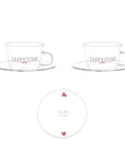 Set 2 tazze caffè espresso in vetro borosilicato decoro "Caffettino" trasparente e cuori rosso. Simple day