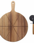 Tagliere rotondo con manico in legno e rotella pizza. Tognana