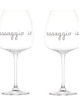 Set 2 calici vino decoro "Assaggio io", trasparente con scritta in bianco. Simple day