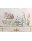 Quadro con vasi e fiori, su comò, misura 51 X 3 X 35 cm., senza cornice. Blanc Mariclò