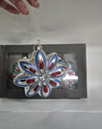 Set 2 addobbi da albero a forma di fiore a rilievo, glitter rosso e blu. Sia Home Fashion