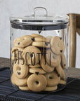 Biscottiera in vetro borosilicato decoro "Biscotti" e cuori trasparente con scritta in nero. Simple day