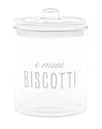 Barattolo in vetro borosilicato decoro "I miei biscotti" trasparente con scritta in bianco. Simple day
