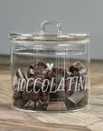 Barattolo in vetro borosilicato decoro "Cioccolatini" trasparente con scritta in bianco. Simple day