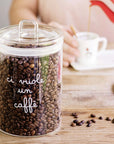 Barattolo in vetro borosilicato decoro "Ci vuole un caffè" trasparente con scritta in bianco. Simple day