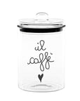 Barattolo in vetro borosilicato decoro "Il caffè" trasparente con scritta in nero. Simple day