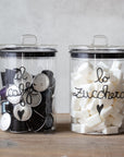 Barattolo in vetro borosilicato decoro "Lo zucchero" trasparente con scritta in nero. Simple day