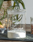Barattolo in vetro borosilicato decoro "La farina" trasparente con scritta in bianco. Simple day