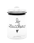 Barattolo in vetro borosilicato decoro "Lo zucchero" trasparente con scritta in nero. Simple day