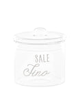 Barattolo in vetro borosilicato decoro "Sale fino" trasparente con scritta in bianco. Simple day