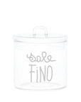 Barattolo in vetro borosilicato decoro "Sale fino" trasparente con scritta in corsivo bianco. Simple day