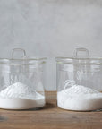 Barattolo in vetro borosilicato decoro "Sale grosso" trasparente con scritta in bianco. Simple day
