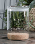 Barattolo in vetro borosilicato decoro "Un po' di zucchero" trasparente con scritta in bianco. Simple day